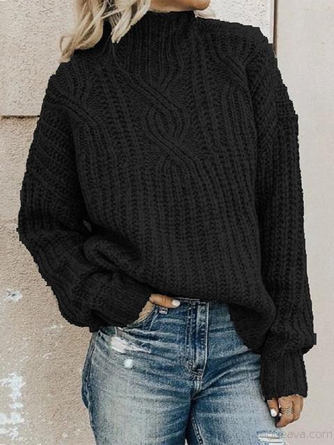 Round Neckline Solid Casual Loose Regular Sweater.